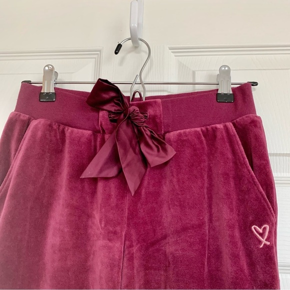 ❤️ VS Wine Red Kir Velour Jogger Pants with Satin Bow Tie and Side Pockets - Picture 2 of 4